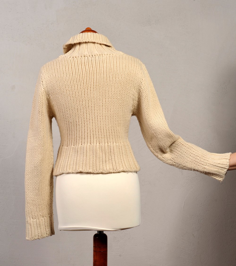 Waterdrop Grobstrick Cropped Grobstrick Pullover mit Kragen Cremefarben Gr.S