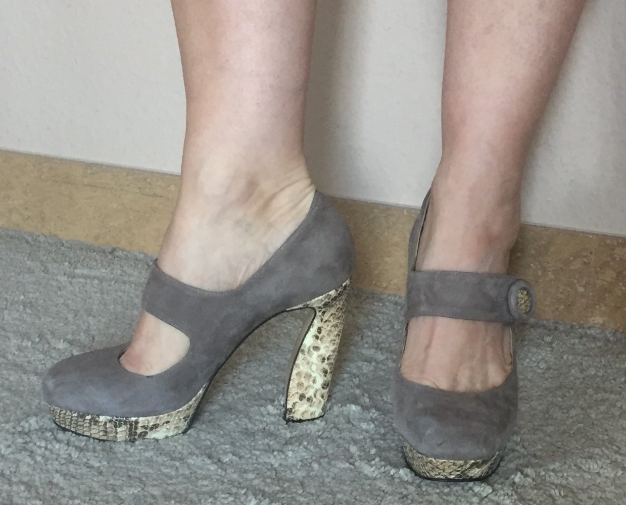 il Greco Wildleder High Heels Plateau Mary Janes mit Reptil Block Absätzen Gr.39