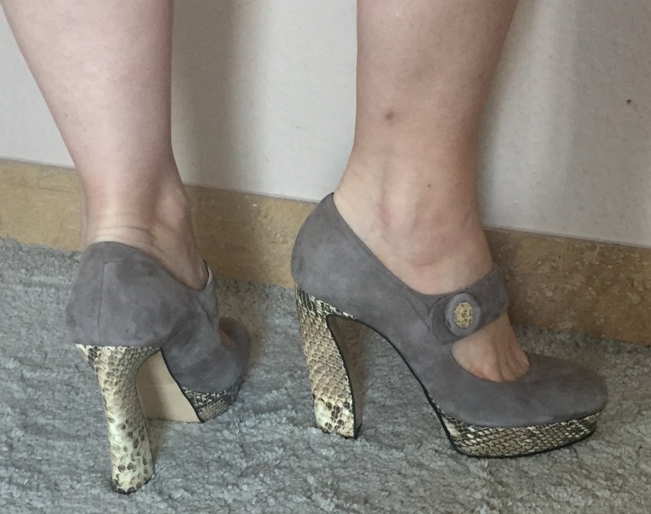 il Greco Wildleder High Heels Plateau Mary Janes mit Reptil Block Absätzen Gr.39