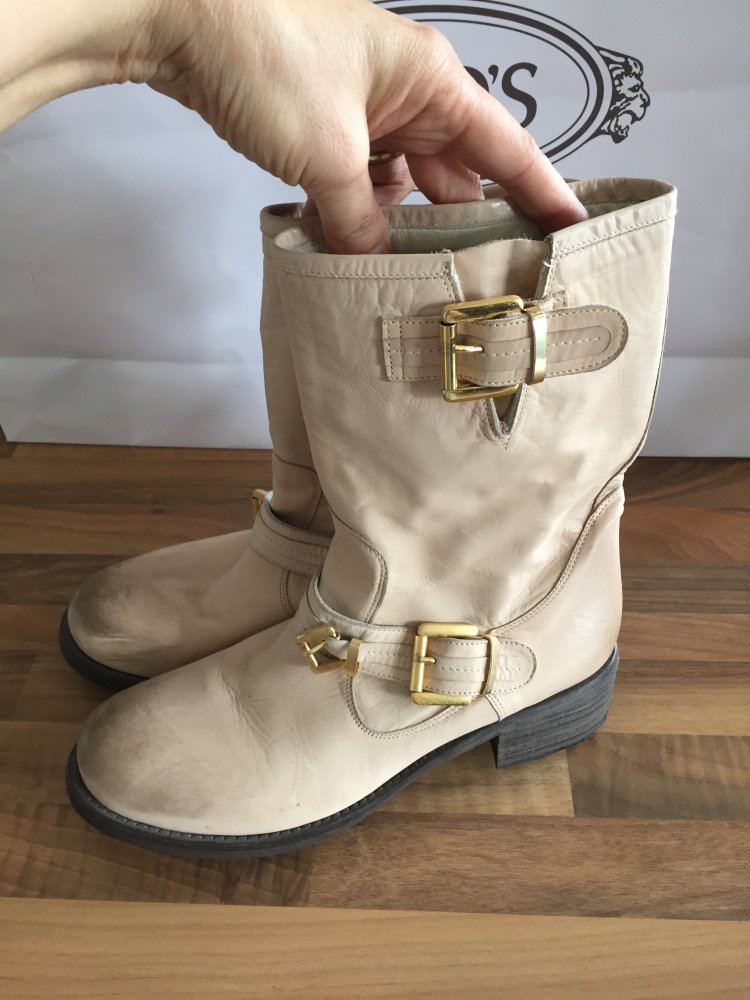 Rafani italienische Leder Schlupfstiefel Gr.39 Creme Rose