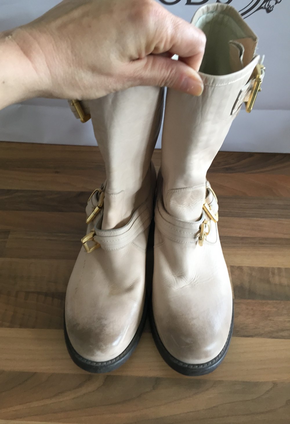 Rafani italienische Leder Schlupfstiefel Gr.39 Creme Rose