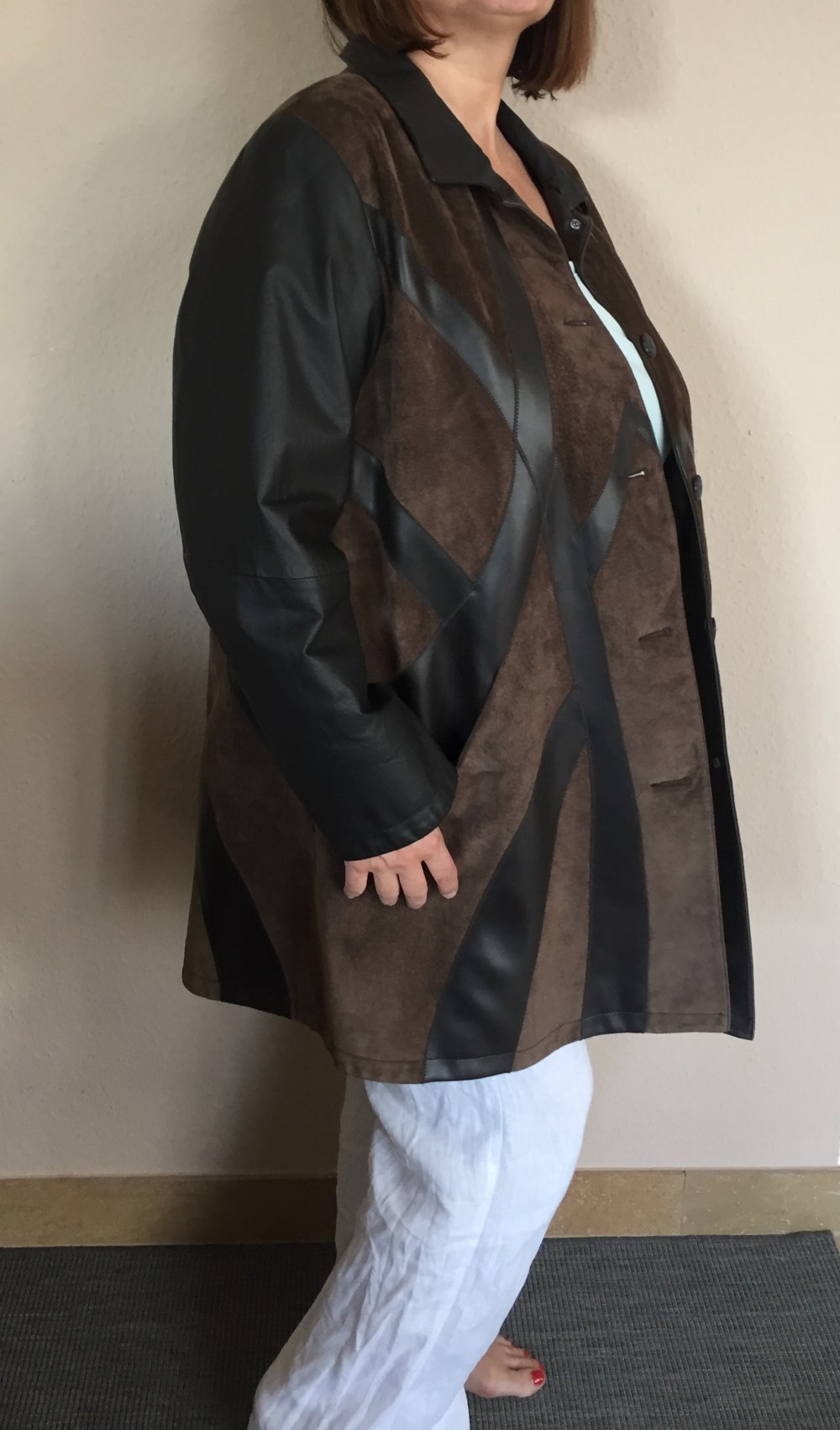 Gorigio Mobiani Wildleder Mantel Gr.44 braun mit Kunstleder Einsätzen