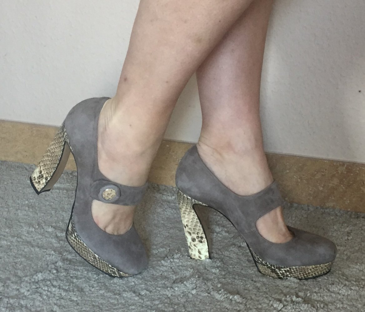 il Greco Wildleder High Heels Plateau Mary Janes mit Reptil Block Absätzen Gr.39