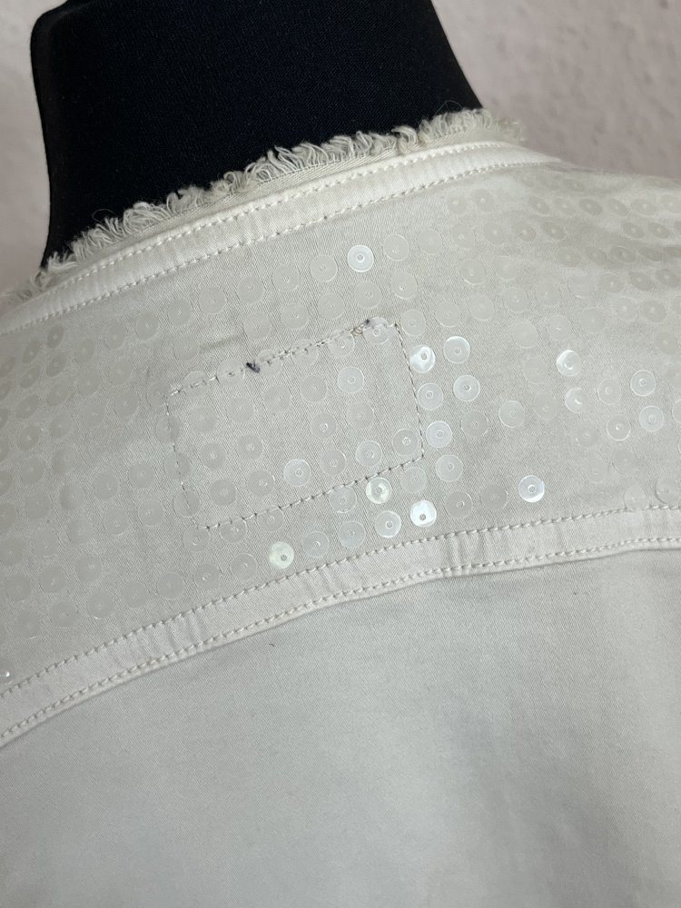 River Woods Jeans Jacke Gr.36 kragenlos mit transparenten Pailletten