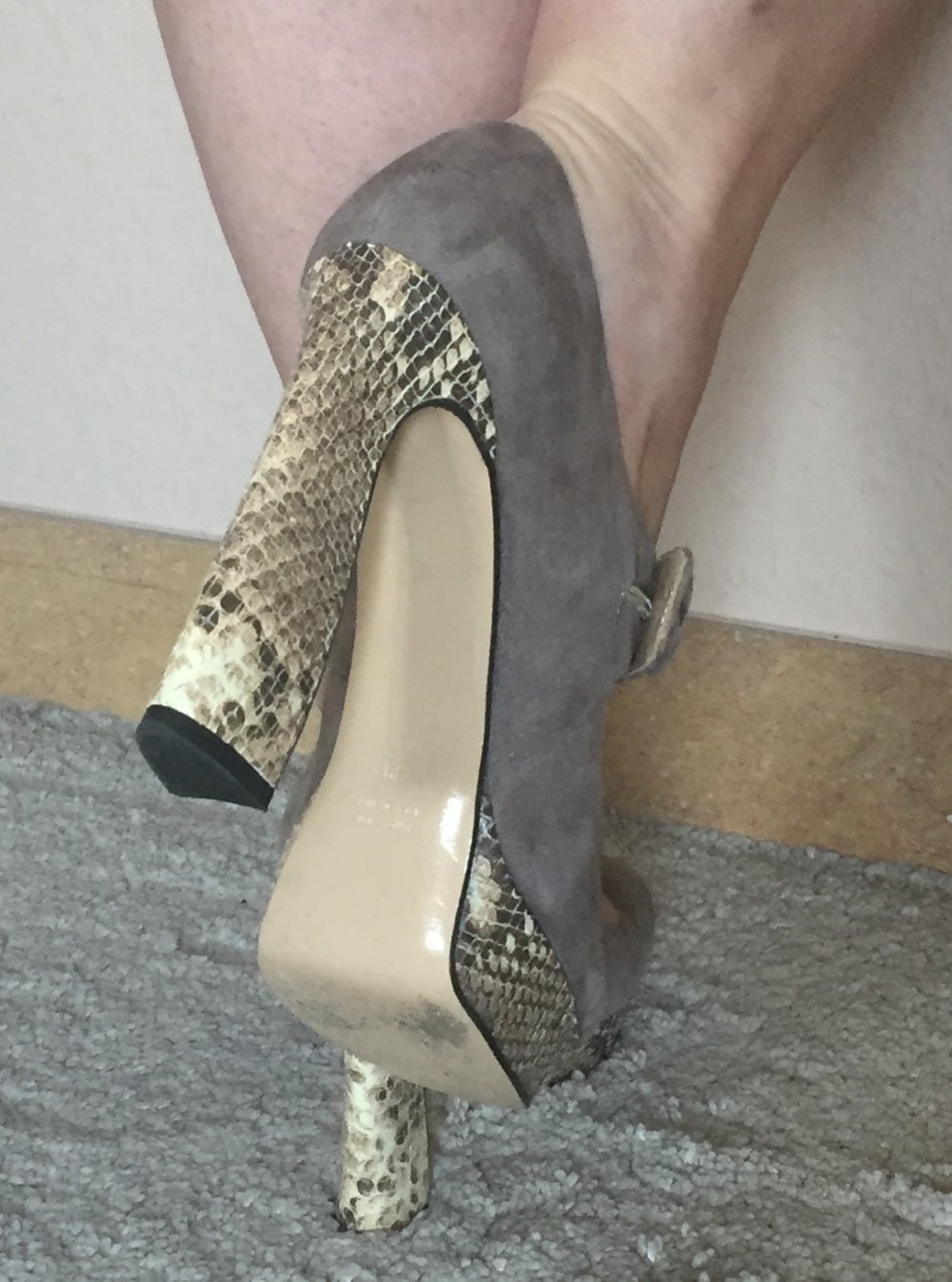 il Greco Wildleder High Heels Plateau Mary Janes mit Reptil Block Absätzen Gr.39