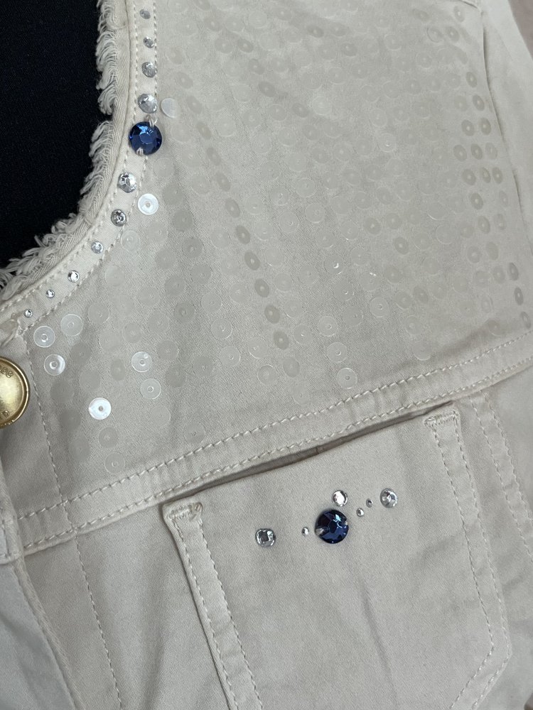 River Woods Jeans Jacke Gr.36 kragenlos mit transparenten Pailletten