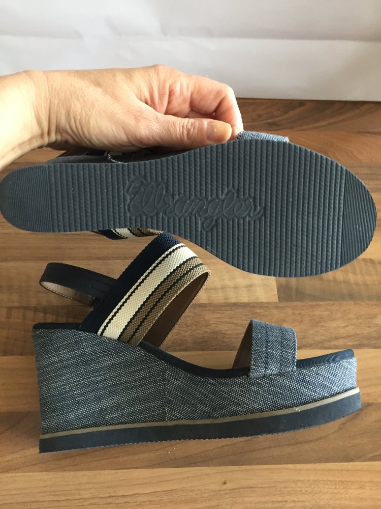 Wrangler Jeans Sandalen Gr.39 blau beige superleicht mit verstellbarer Fersenschnalle, Neu und ungetragen