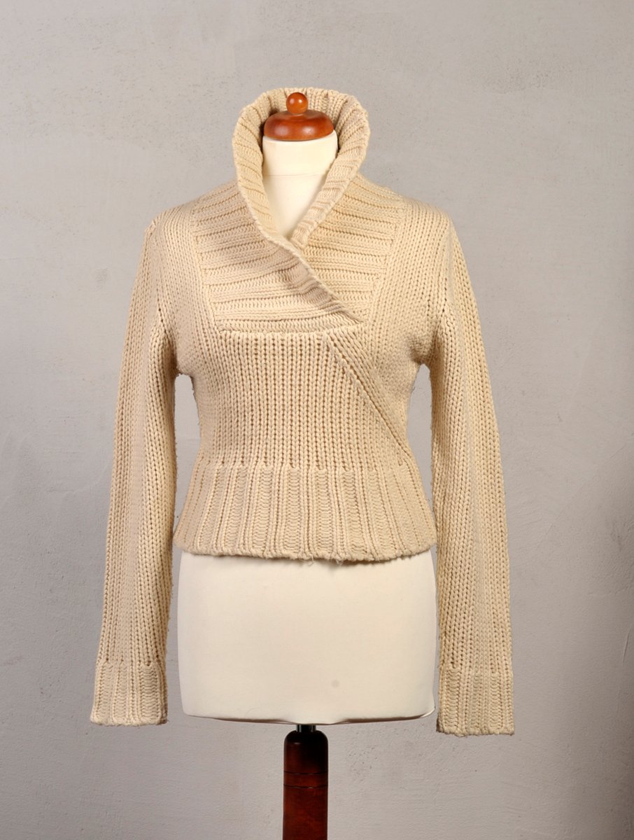 Waterdrop Grobstrick Cropped Grobstrick Pullover mit Kragen Cremefarben Gr.S