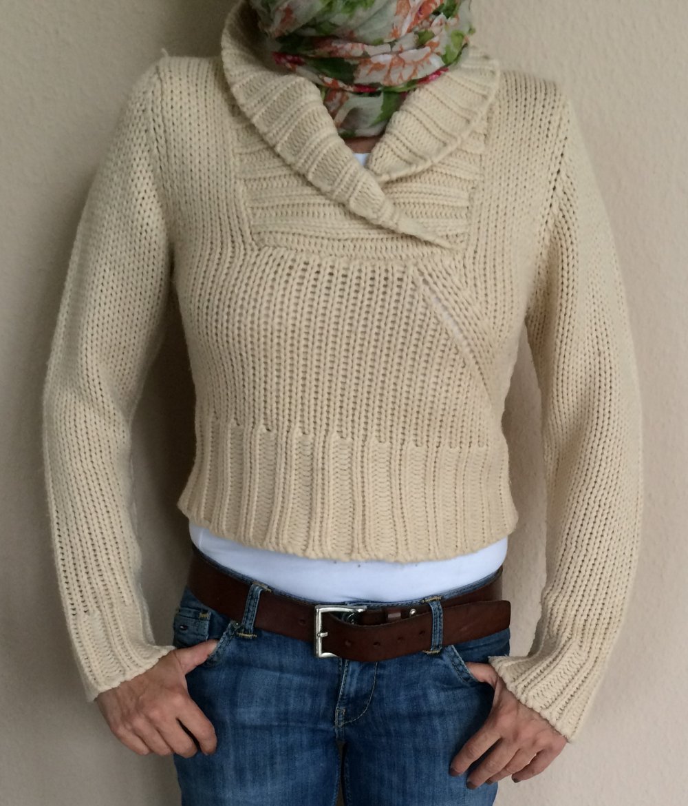 Waterdrop Grobstrick Cropped Grobstrick Pullover mit Kragen Cremefarben Gr.S