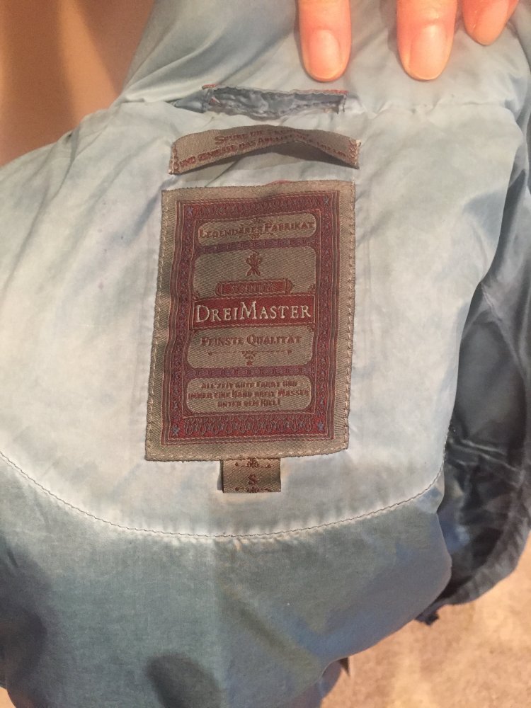 Dreimaster Jacke Gr.S warm wattiert in Dip Dyed blau