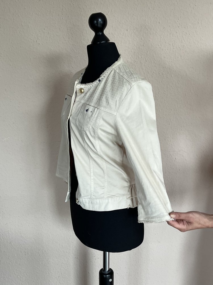 River Woods Jeans Jacke Gr.36 kragenlos mit transparenten Pailletten