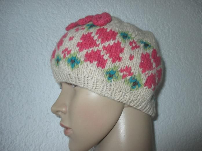 NEU * 3D * Blumen * Blüten * Flower-Power * 100% Wolle * Grobstrick * Beanie * Mütze 