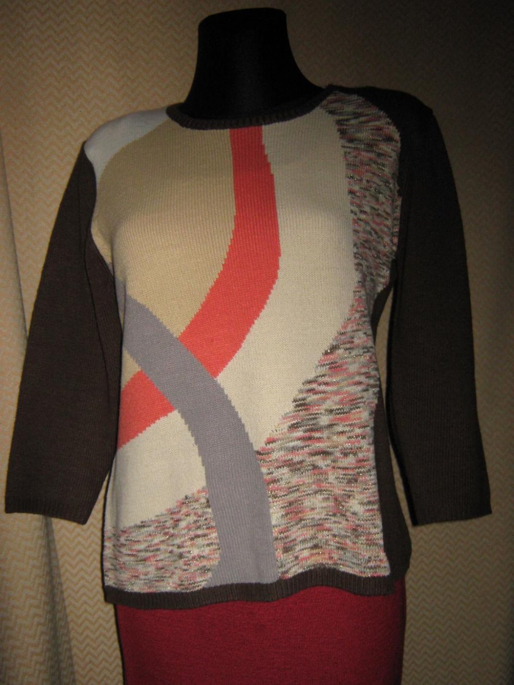 NEU * Edel * ausgefallen * Original VINTAGE * DESIGNER * Glitzer * Cashmeré * Fein- Strick * Pullover * Gr. 38- 40/ S- M * braun *