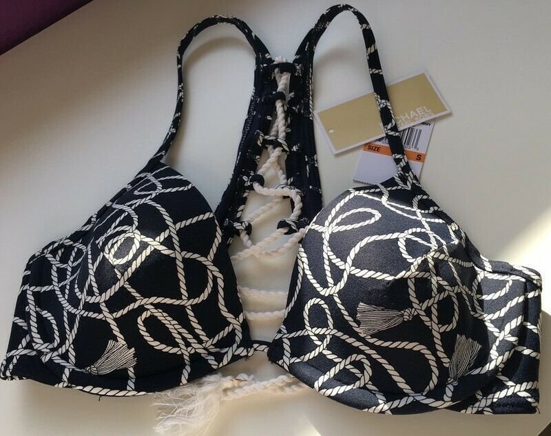 NEU mit ETIKETT * Ausgefallen * Kordel Print * Sailor * Marine * Navy * Maritim * BIKINI * Oberteil * Bustier * Schnür- TOP * Twisted Rope * Lace Up Top 