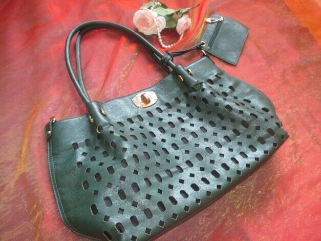 NEU * Cut out * Umhänge * Henkel * College * School * Bag * Universität * Schul * TASCHE mit passendem GELDBEUTEL * wald- grün *