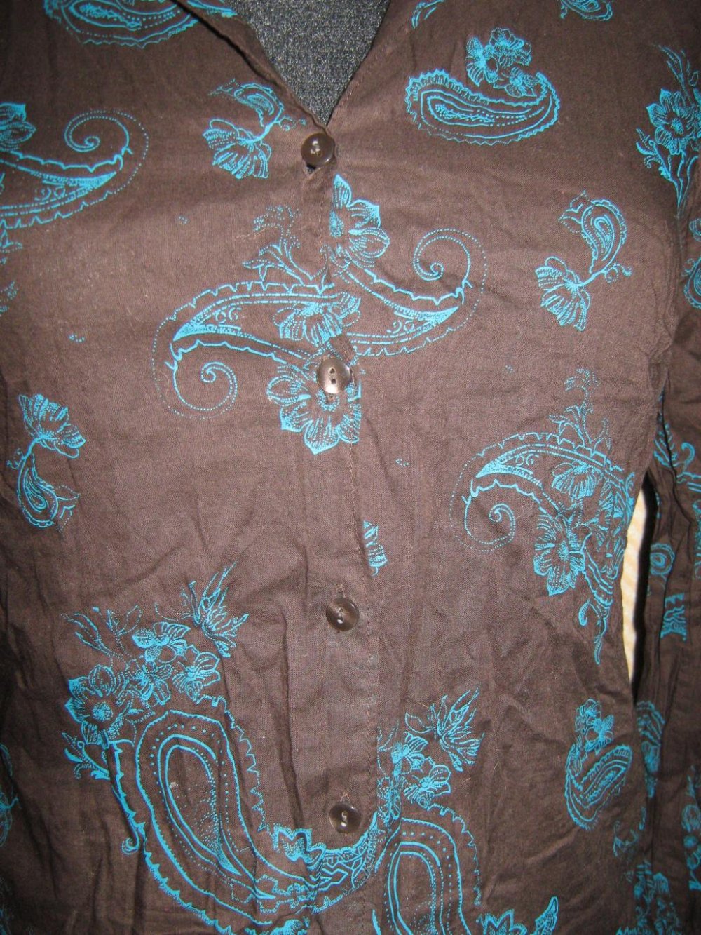 NEU * Blumen * Blüten * Flower- Power * Paisley * Knitter * Crinkel * Hemd- Bluse ''H&M'' Gr. 34/ XS * schoko- braun * petrol *