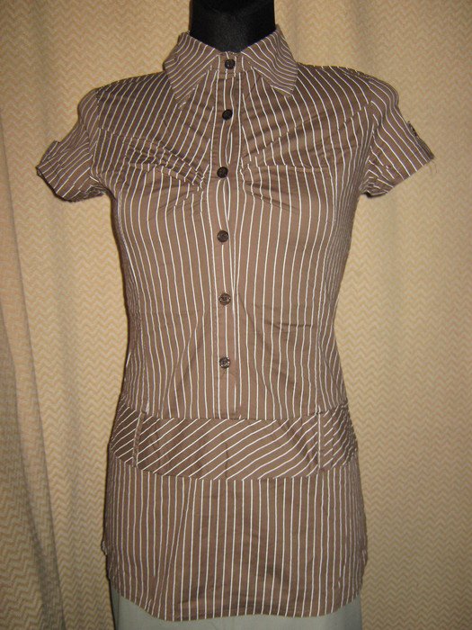 NEU * Stylisch * ausgefallen * DESIGNER * Nadelstreifen * Long * Hemd- Bluse * Gr. 32- 34/ XS * schoko- braun * weiß * 