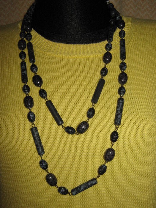 NEU * Extravagant * edel * lange * Boho * Charlston- Style * Perlen * Kette * dunkel- grau * anthrazit *