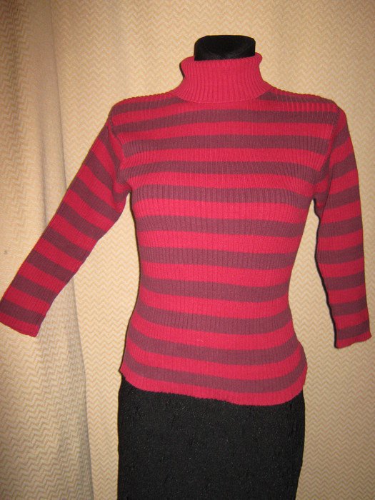 Original VINTAGE * DESIGNER * Blockstreifen * Rollkragen * Ripp * Pullover * Gr. 36- 38/ S * bordaux- wein- rot *