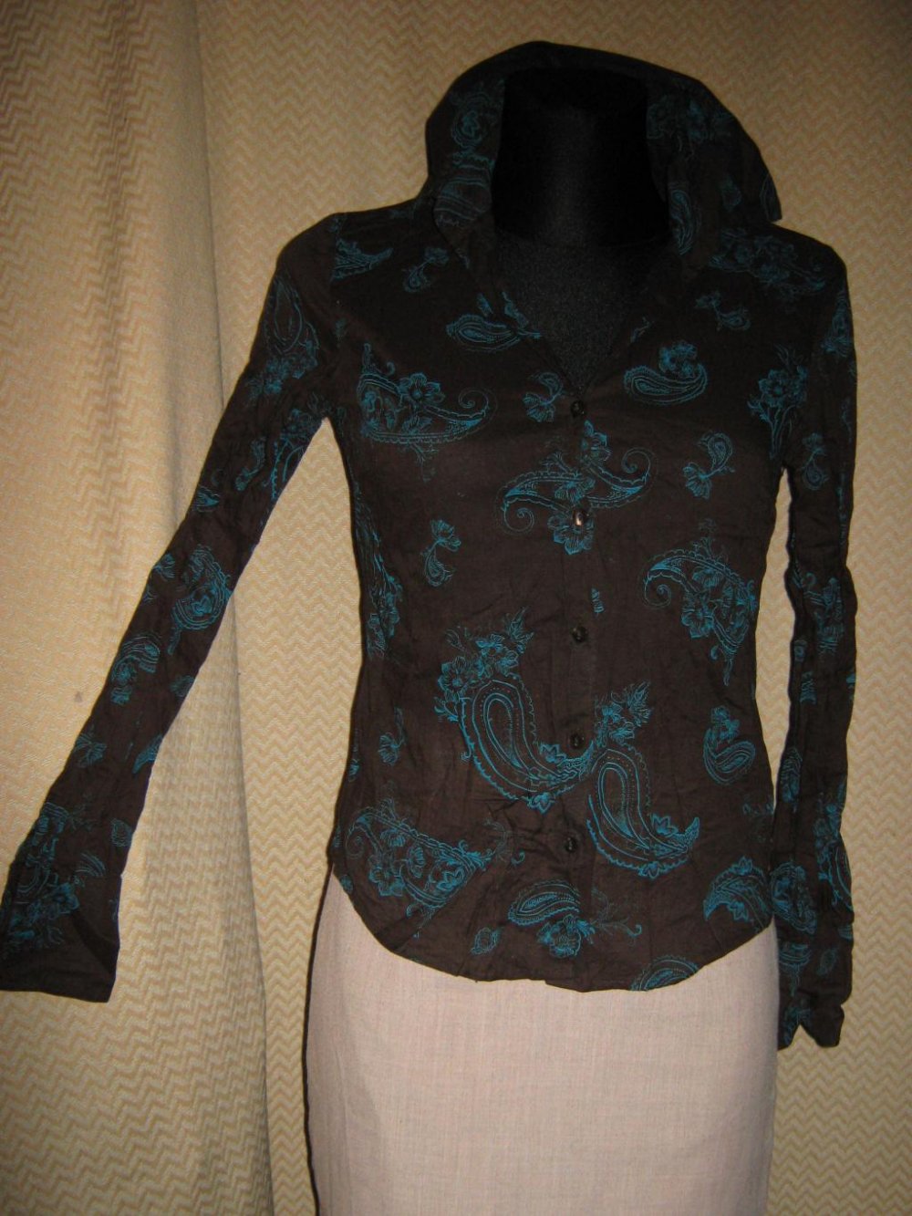 NEU * Blumen * Blüten * Flower- Power * Paisley * Knitter * Crinkel * Hemd- Bluse ''H&M'' Gr. 34/ XS * schoko- braun * petrol *