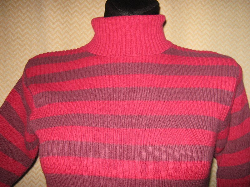 Original VINTAGE * DESIGNER * Blockstreifen * Rollkragen * Ripp * Pullover * Gr. 36- 38/ S * bordaux- wein- rot *