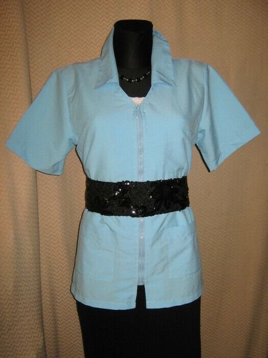  NEU * DESIGNER * Zipper * Reißverschluss * Kurzarm * Jacke * Hemd- Bluse * Gr. 36- 38/ S * aqua * türkis *