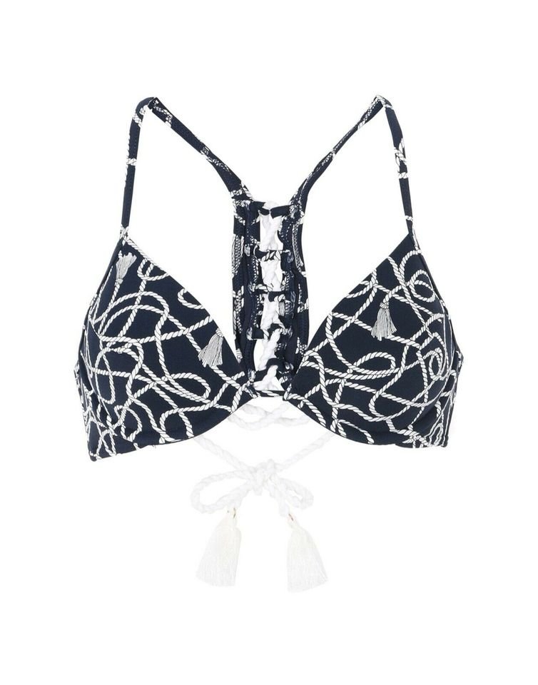 NEU mit ETIKETT * Ausgefallen * Kordel Print * Sailor * Marine * Navy * Maritim * BIKINI * Oberteil * Bustier * Schnür- TOP * Twisted Rope * Lace Up Top 