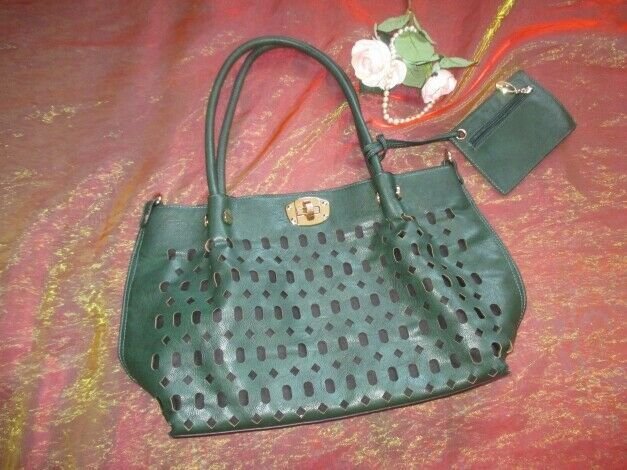 NEU * Cut out * Umhänge * Henkel * College * School * Bag * Universität * Schul * TASCHE mit passendem GELDBEUTEL * wald- grün *