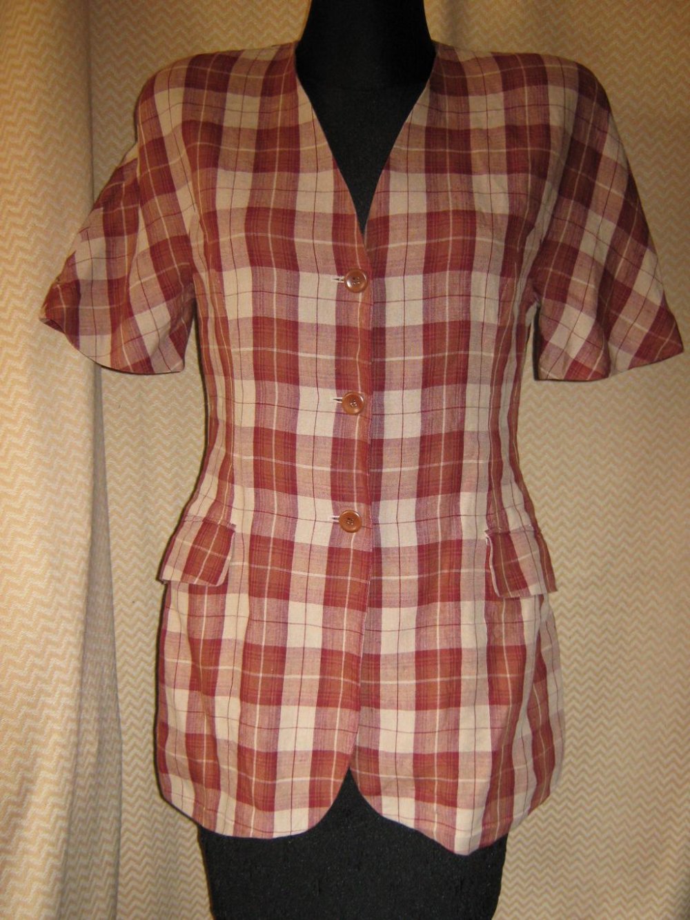 NEU * Stylisch * Original VINTAGE * Business * Freizeit * Karo * Kurzarm * Leinen * Kostüm * Anzug BLAZER 