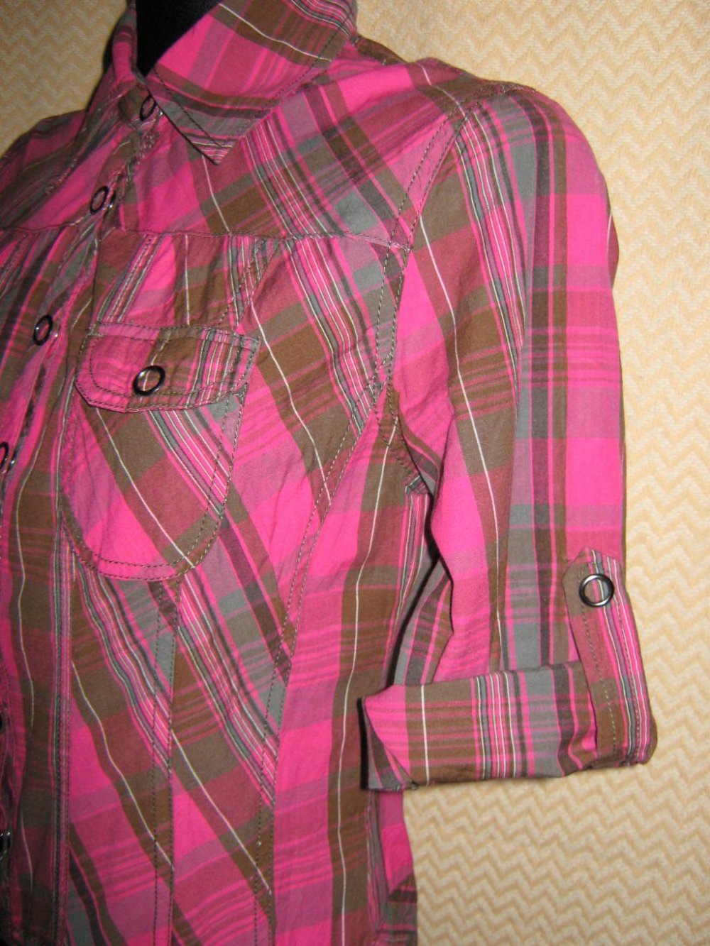 NEU * Ausgefallen * stylisch * Madras Karo * Hemdblusen * Kleid * Long- Bluse * Gr. 34, 36- 38/ S * pink * bunt *