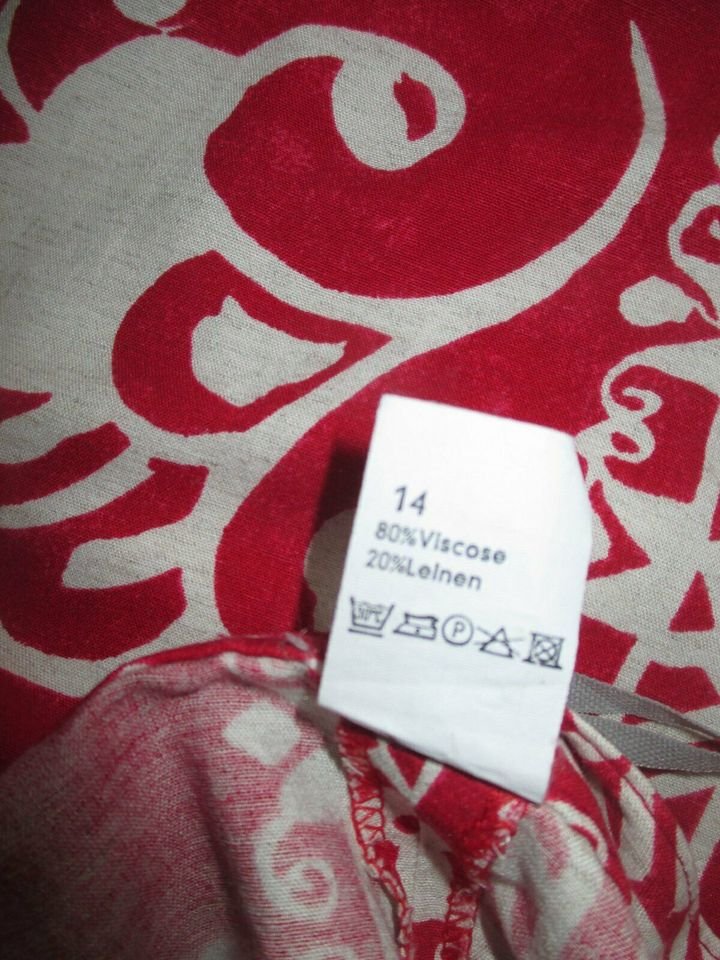 NEU * Edel * Original 1980er VINTAGE * Phantasie- Print * DESIGNER * Leinen * Karotten * High Waist * Bundfalten * Hose * Gr. 34- 36/ XS * rot * natur- weiß *