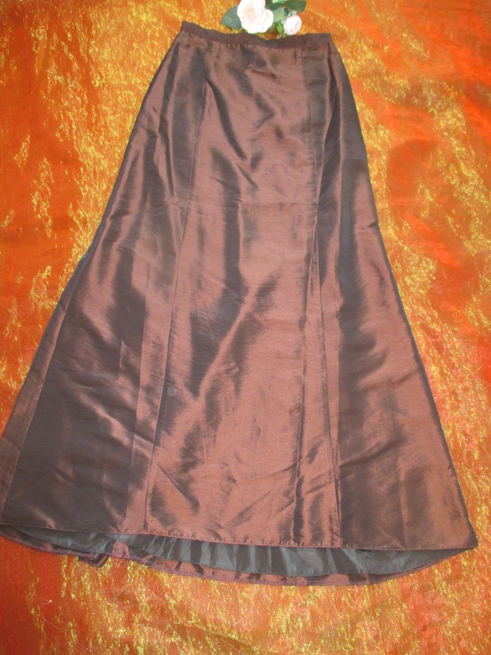 NEU * Schimmernd * Seiden * Satin * Abend * Ausgeh * Ball * Long * Maxi * DESIGNER * A- Linie * Rock * Gr. 34/ XS * schokoladen- braun *