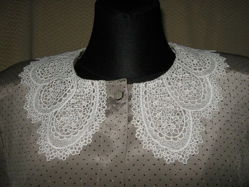 NEU * Original Vintage * Peter Pan * Romantik * Häckel- Kragen * Polka Dots * Punkte * Tupfen * Seiden- Satin * BLUSE * Gr. 40- 44/ M- L * khaki * schwarz *