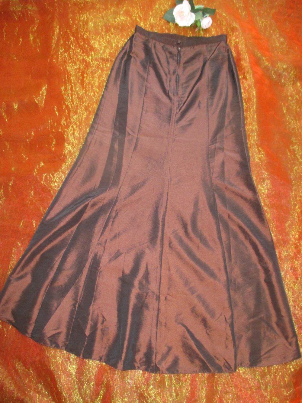 NEU * Schimmernd * Seiden * Satin * Abend * Ausgeh * Ball * Long * Maxi * DESIGNER * A- Linie * Rock * Gr. 34/ XS * schokoladen- braun *