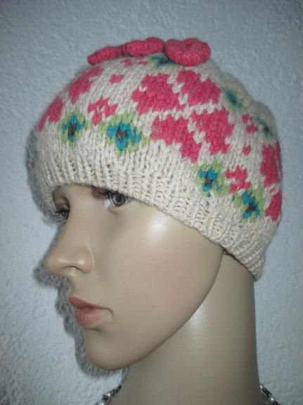 NEU * 3D * Blumen * Blüten * Flower-Power * 100% Wolle * Grobstrick * Beanie * Mütze 