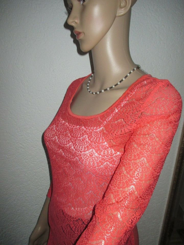 NEUw * Original VINTAGE * Designer * Lace- Spitzen * Dreiviertel Arm * Bodycon * T- Shirt * Gr. 38- 40/ S- M * lachs * koralle *
