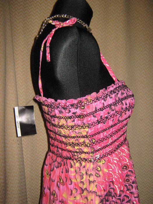 NEU mit ETIKETT * Ausgefallen * Pfauen- Print * Smok-Gummizug * Spaghetti- Träger * Mini- Kleid oder Rock 