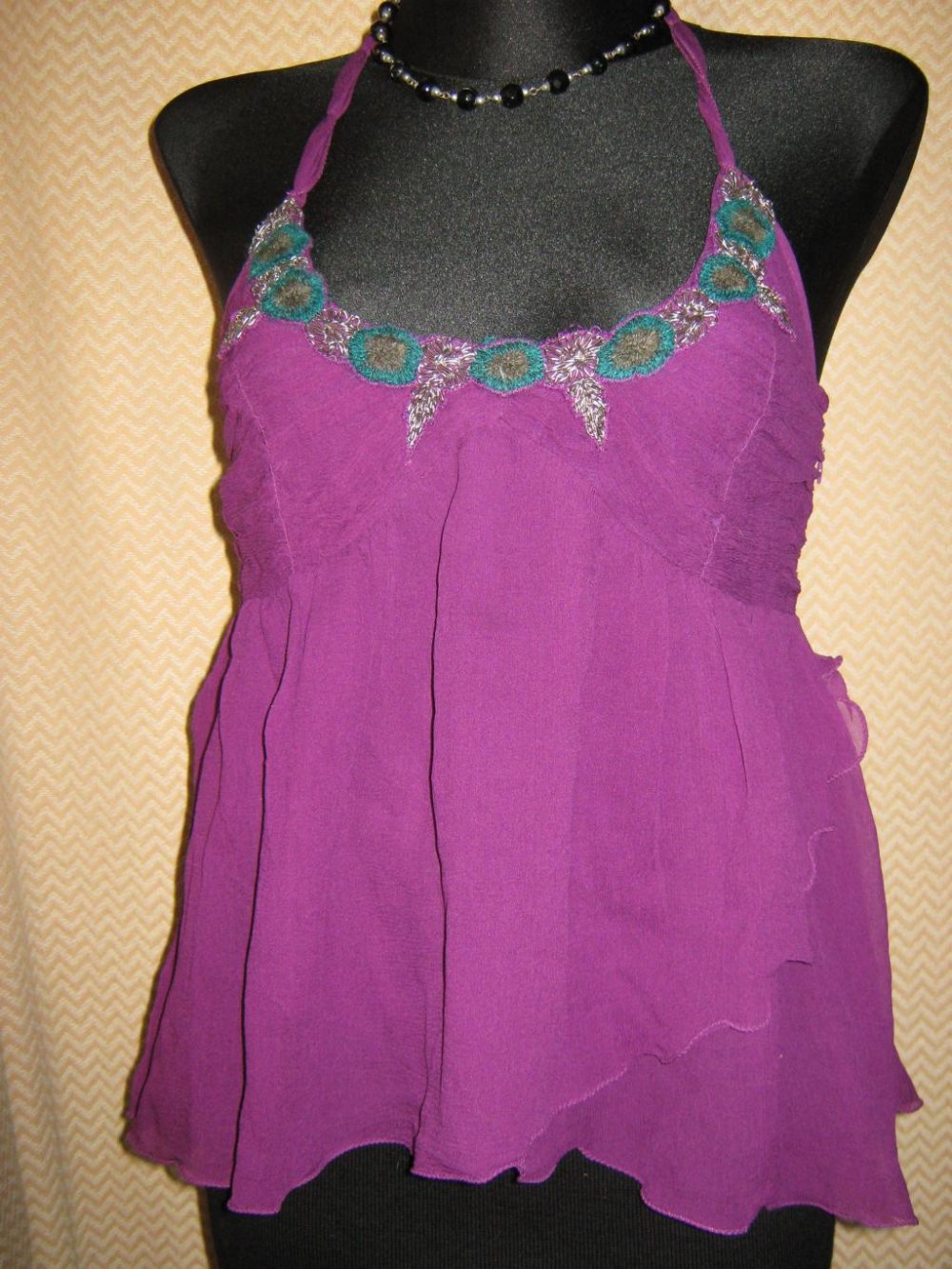 NEU * Glitzer Stickerei * Seiden * Neckholder * Baby- Doll * Top * Bluse 