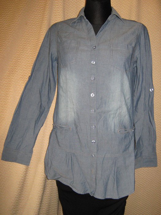 NEU * Freizeit * Business * DESIGNER * Langarm oder Kurzarm * umwandelbar * Jeans * Long * Hemd- Bluse * Gr. 36- 38/ S * blau *
