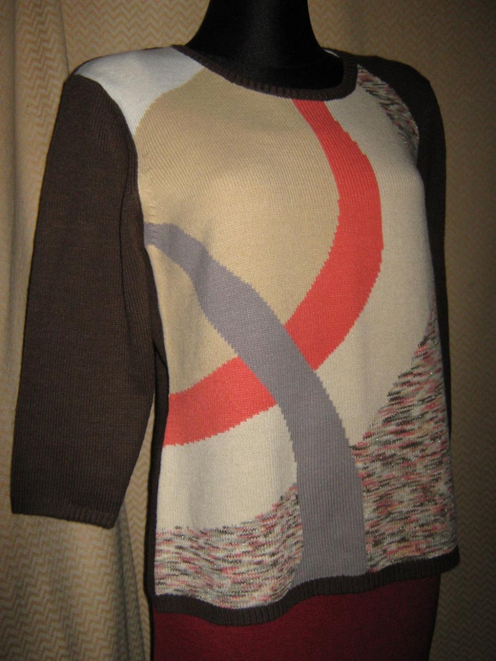 NEU * Edel * ausgefallen * Original VINTAGE * DESIGNER * Glitzer * Cashmeré * Fein- Strick * Pullover * Gr. 38- 40/ S- M * braun *