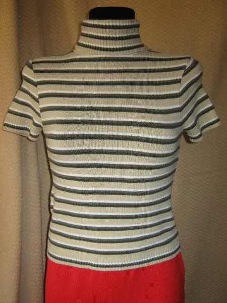 NEUw * Kuschelweich * DESIGNER * Streifen * Kurzarm * Rollkragen * Strick * Pullover * Gr. 34- 36/ XS- S * khaki- grün * cremè- beige * nude *