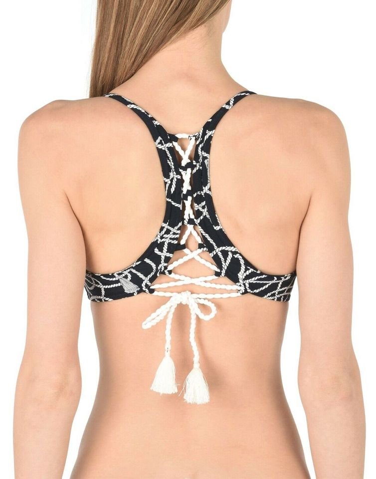 NEU mit ETIKETT * Ausgefallen * Kordel Print * Sailor * Marine * Navy * Maritim * BIKINI * Oberteil * Bustier * Schnür- TOP * Twisted Rope * Lace Up Top 