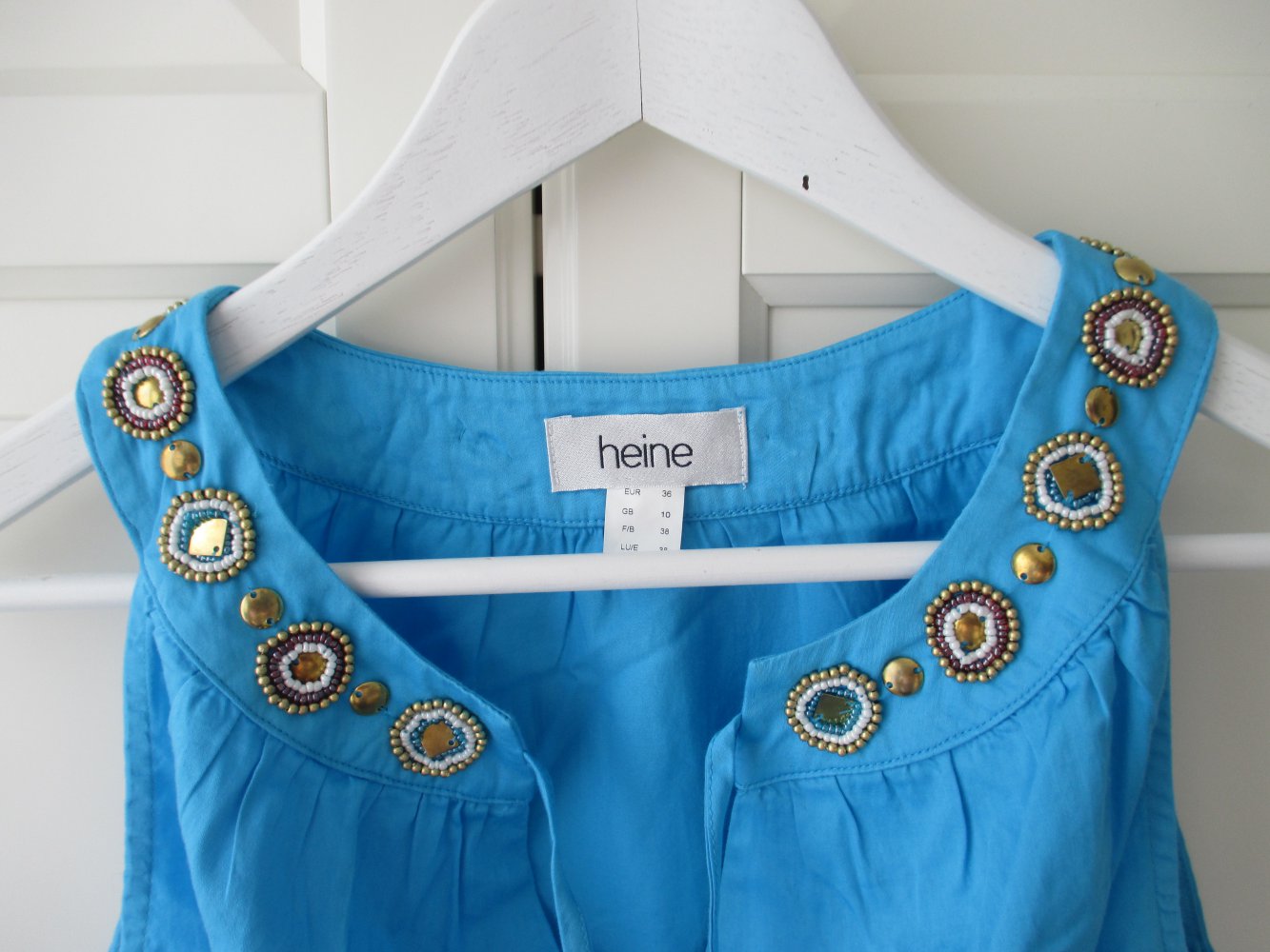 süßes türkisfarbiges Trägerkleid mit Pailletten, Gr. 36, seitl. Taschen,100 % Baumwolle, neu 