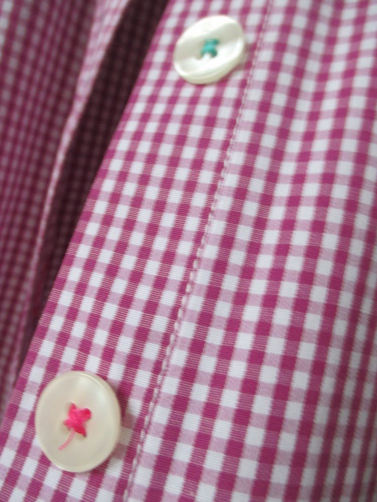 Boden; zuckersüße Bluse, Vichy , pink - weiß kariert, Gr. 36, kontrastfarbene Knopflochnähte und Knopfnaht