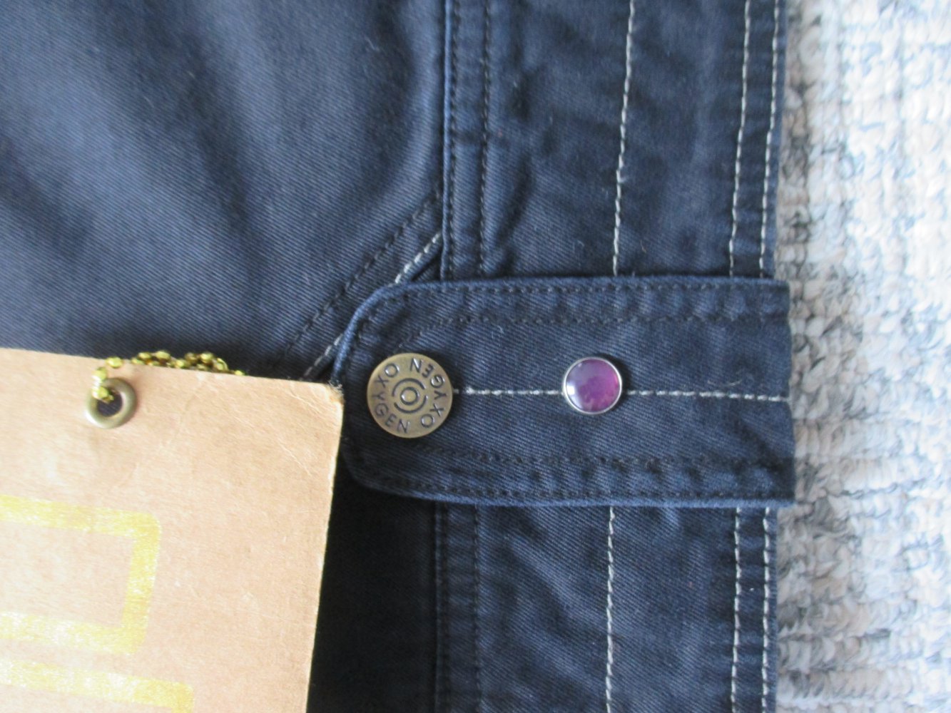 Pure Oxygen, Yoga Jeansrock in A - LInie, neu mit Etikett, Yoga Asana als Stickerei vordrseitig, Gr. S und Pailletten 