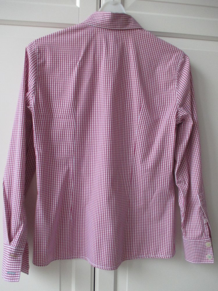 Boden; zuckersüße Bluse, Vichy , pink - weiß kariert, Gr. 36, kontrastfarbene Knopflochnähte und Knopfnaht