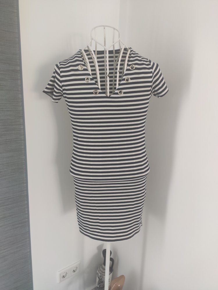 Gestreiftes Viskose Kleid XS
