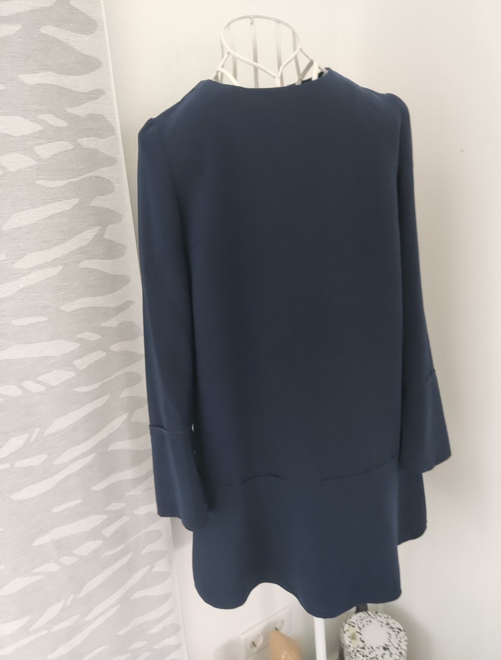 Blaues Mango Kleid S langärmlig