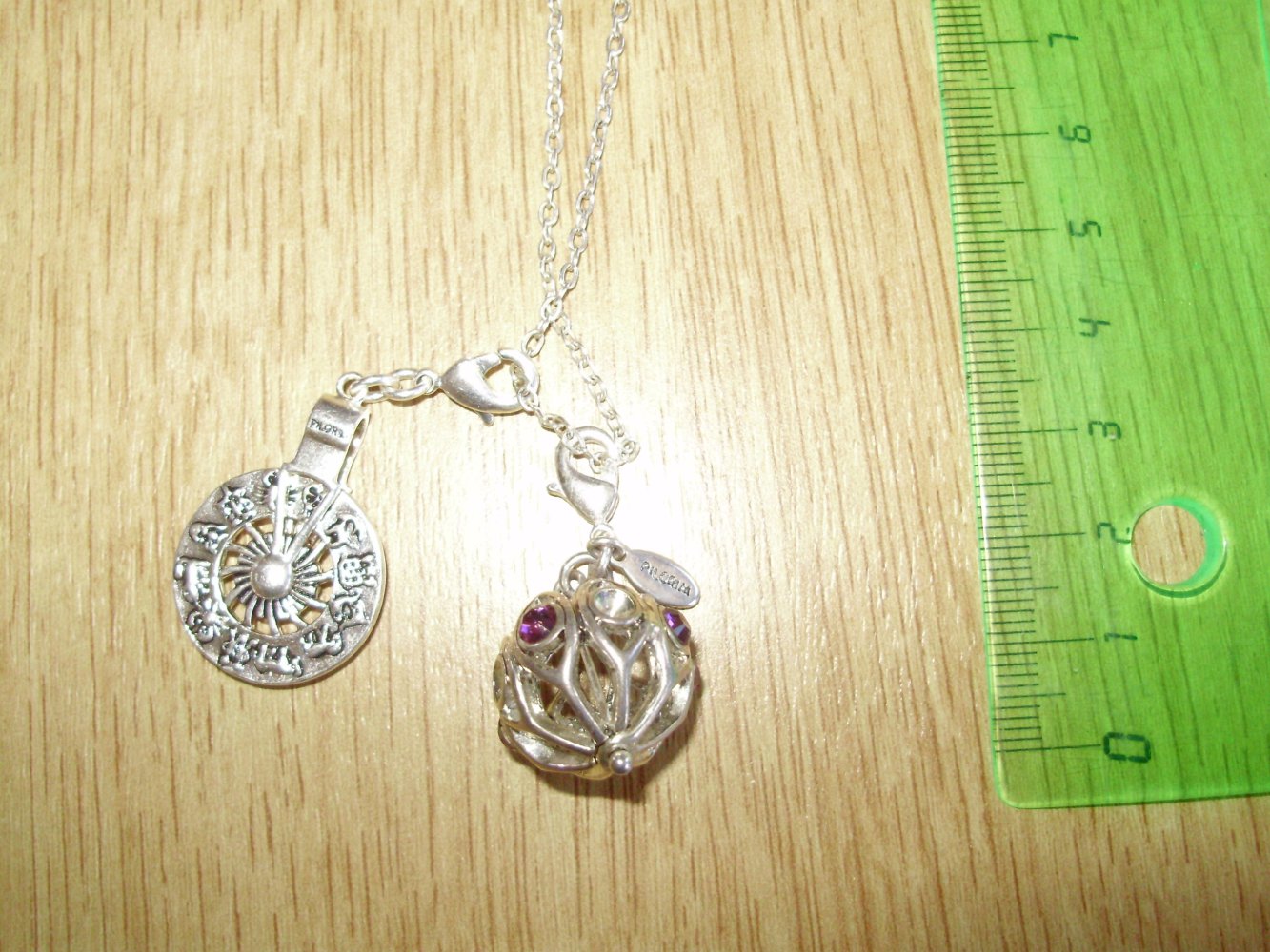 Pilgrim Kette silbern lang zwei Anhänger Kugel + Astrorad