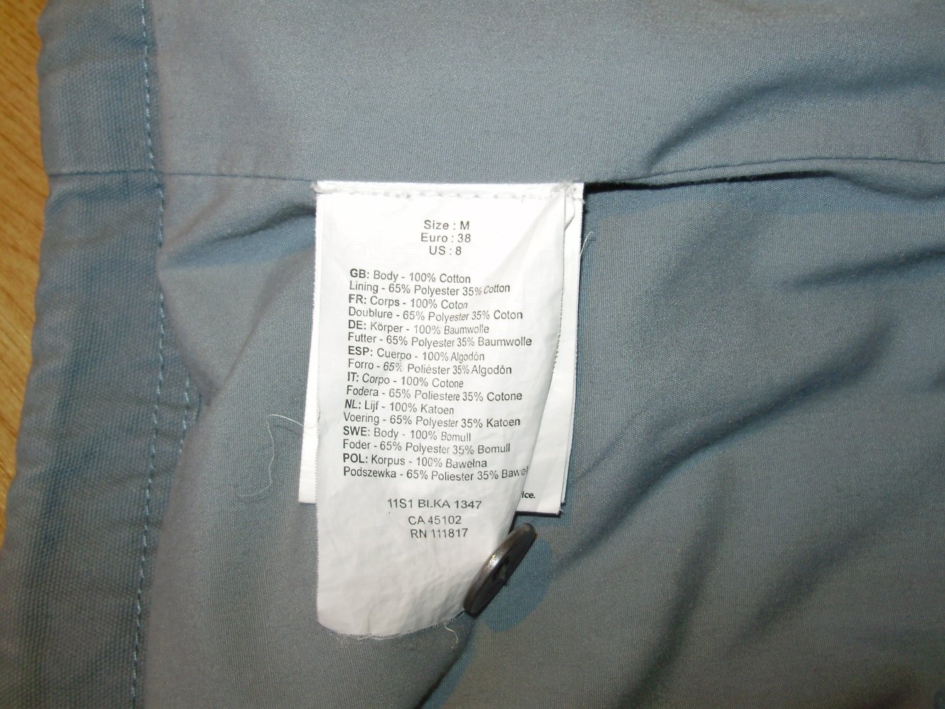 Bench Jacke salbei Baumwolle gefüttert M